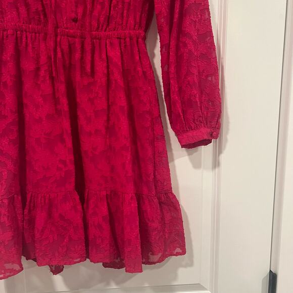 Lauren Conrad Bight Pink Longsleeve Dress Lace Detail Size XS - Picture 2 of 10